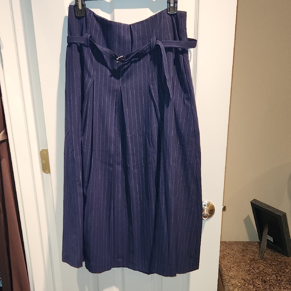 Free Assembly Navy Pinstripe A-Line Skirt